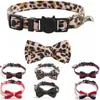 Leopard Print Fashion Luxurious Dog Cat Collar Breakaway with Bell and Bow Tie Adjustable Safety Kitty Kitten Set Small Dogs Collars size 7 Colors Blue