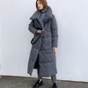 Wotwoy Зима Утолщение X-Long Parka Широкие Талии Свободные хлопчатобумажные Жучные Куртки Женские Зеленые Серые Саши Теплые ветровка 211013