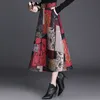 Herfst winter a-lijn lange rokken maxi vrouwelijke hoge taille warme wol elegante kantoor dame afdrukken plaid 210621