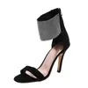 Sandels Sparkling Apricot Black Diamond Crystal High Heels Women Sandals New Summer Sexy 220303