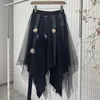 Skirts ZCSMLL 2021 Women Autumn Solid Color Elastic Waist Black Gauze Ladies Fashion Casual Loose Asymmetrical Skirt