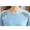 Plus Size Kobiety Hollow Long-Sleeved Koszulki Słodka Bawełniana Koszulka Jesień Moda Preppy Style Kobiet Dolny Tshirt 7196 50 210417