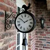 Outdoor Garden Wall Station Clock Double Sided Cockerel Vintage Retro Home Decor H1104