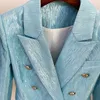 Classic Top Quality Original Design Women's Double-Breasted Blue Blazer Slim Jacket Metal Buckles Blazers Metallic Jacquard Shiny Silver Wire Business wear