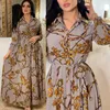 Casual Jurken Mode Franse Elegante Voor Vrouwen Zomer Retro Print Moslim Dubai Abaya Revers Single-breasted Shirt Jurk met lange mouwen