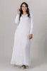 A-line Şifon Dantel Tapınak Gelinlik Gelin Törenlerinde Uzun Kollu V Boyun Kat Uzunluk Mütevazı Gelin Elbise Cepler