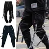 Mannen Hip Hop Cargo Broek met Zwart Meerdere Zakken Brief Linten Losse Sweatpants Mode Joggers Broek Casual Streetwear Y0927