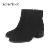 SOPHITINA Comfortable Square Heel Boots Warm Fashion Design Floral Round Toe Kid Suede Handmade Shoes Women's Boots PC209 210513