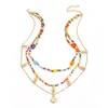 S2516 Fashion Jewelry Multi-layer Necklace Colorful Beaded Shell Scallop Pendant Sweater chain Choker Necklaces