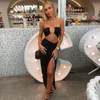 Skirts Woman Halter Slim Split Long Skirt Suit 2021 Summer Black/White Crop Tops And Ankle 2 Piece Set Female Solid Sexy Clothing