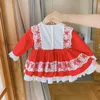 Vestito da bambina primavera all'ingrosso maniche lunghe a sbuffo in pizzo stile lolita rosso abbigliamento per bambini E157 210610
