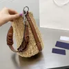 Straw Beach Bag Woven Handmade Shoulder Sling Crossbody Bags Clutch Wallet Purse Two-tone Leather Brown Pouch2364