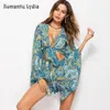 Women 2021 Boho Floral Playsuit Summer Casual Print Knitted Lace Up Deep V Neck Rompers Womens Jumpsuit Sportsuit Beach Wear Women's Jumpsui