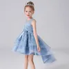 2021 été queue demoiselle d'honneur robe enfants robes pour filles enfants Costume princesse fille fête blanc bleu rose robe de mariée Q0716