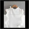 Blusas Ropa de mujer Entrega directa 2021 Mujeres Volantes Decoración Sin mangas Blusa de gasa informal Mujer Botones de perlas Blanco Shi