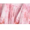VUWWYVレディーストップスピンクネクタイ染料クロップトップ女性ブラウス夏長袖プラスサイズレディースカジュアル弾性裾チュニック210430