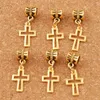 Breloque croix creuse en alliage, perles amples à grand trou, 27.8x10.5mm, plaqué argent/or/Bronze, adaptées aux Bracelets européens B422, 100 pièces/lot