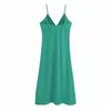 Green Gathering Slip Long Dress Women Summer Backless Spaghetti Strap Midi Sexy es Elegant Woman Party 210519