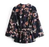 Bohemian Women Floral Print Kimono Shirt Holiday Beach Tied Bow Sashes Mid Long Cardigan Blouse BOHO Tops 210429