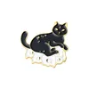 Ghost Black Color Cat Animal Enamel Brooches Pin for Women Fashion Dress Coat Shirt Demin Metal Funny Brooch Pins Badges Promotion Gift 2021 New Design