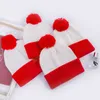 Chapéu de inverno de malha de duas cores gorro de natal vermelho pom pom gorro de lã malha branca pura gorros de caveira grossos desleixados halloween patchwork esportes ao ar livre chapelaria