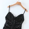 Summer Sexy V-neck Fashion Black Polka Dot Print Split Halter Strap Midi Dress For Women Vestidos De Mujer Casual 210508