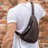 Tiding Mens Crazy Horse Leather Chest Pack Bag Retro Small Rucksack Messenger Half Moon Daypack Cow Sling 3141 Waist Bags