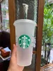 Starbucks القدح 24oz / 710 ملليلتر بيئية ملاك آلهة أكواب بلاستيكية قابلة لإعادة التدوير المحمولة مقاومة للحرارة شرب القش مشروب واحد مجانا DHL