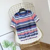 Summer Knitted Striped Top High Quality Women's O-Neck Short Sleeve T Shirt Female Pullover Tops B-120 210522