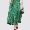 Femmes d'été élégant vert col rabattu chemise à manches courtes costumes + fleur imprimer une ligne jupe longue deux pièces ensemble avec être 210514