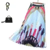 QOOD Dames lange rok zomer s lente luxe karton print geplooide hoge taille floral vestidos saia QH1744 210609