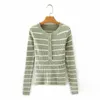 ラウンドネック長袖ストライププルオーバーシックな女性のセーター原宿かわいいファッション冬暖かい女性のセーター210507