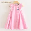 AMOUR DDMM filles robes 2021 nouveaux enfants vêtements doux rayé bateau à voile marin imprimé col rond robe de princesse Q0716