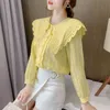 Blusas Mujer de Moda Herfst Koreaanse Stijl Kant Doll Collar Shirt Top Mesh Chiffon Lange Mouw Vrouwen Blouse 955D 210420