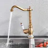 Maniglia in ottone antico Maniglia in ceramica rubinetto Rotatble Bagno Cucina Cold Mixer Crane 210724