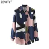 Zevity Kvinnor Mode Färg Matchande Tie Dyed Smock Blus Kvinna Långärmad Bröst Kimono Shirts Chic Blusas Tops LS7666 210603