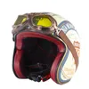 Capacete de capacetes de motocicleta com óculos retrô de couro aberto de couro scooter 3/4 hull vespa vintage