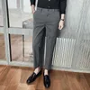 Męskie spodnie Solidne kolory Formalne Biznes Dress Spodnie Kostki Długość Dorywczo Slim Fit Office Spodnie Społeczne Kostium Homme 210527