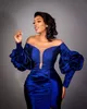 Dubai Arabisch Abigail Royal Blue Plus Size Meerjungfrau Ballkleider Lange Puffärmel Perlen High Side Split Bodenlangen Formelle Kleidung Abendkleider Party Wear Custom