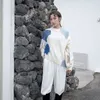 Japanse mode vrouwen trui pullover wit los gebreide jumper kleur blok winter 210427
