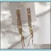 Stud Earrings sieraden S1963 Fashion S925 Sier Post Geometric Rhinstone Tassels Lange druppel levering 2021 PBEDR