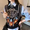 Sleeveless Sweaters Women Vintage Printed Knitted Vests coats korean Large Size 3XL Vests top Chic Loose Pullover Waistcoat 211008