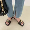 Ladies Slippers Open Toe Metal Chain Casual Slides Slippers Summer Beach Shoes Thick Low Heels White/Black/Purple Fashion Slides 210513