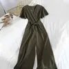 Sommar Casual Short Sleeve Jumpsuit Kvinnor Sashes Lossa Wide Leg Playsuit Ladies Overaller Party Club Fashion Jumpsuits 210519