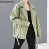 Mozuleva Autumn Retro Soft Faux Leather Pu Jacket Women Loose Punk Coat Female V Neck Moto Biker Rivet Zipper Street Overcoat 210908