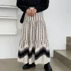 Lente herfst vrouwen elastische taille vintage print lambrisering polka dot imperium over knie losse geplooide rok 16W213 210510
