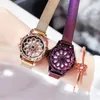 Orologi da donna con rotazione a 360 gradi Orologi di lusso con magnete in oro con diamanti Cielo stellato Orologio da donna Orologi da polso da polso al quarzo geometrici alla moda