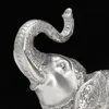Mode 2pcs / Set Silver Polyresin Ornate Elephant Statue Lucky Figurine Sculptures Ornements pour Home Office Décor Cadeau Cadeau 210414