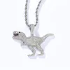 Hip hop iced out tyrannosaurus hänge halsband mikro asfalterad cubic zircon med rep tennis kedja halsband