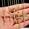 Ns1082 High Quality Diamond Christian Religion Jewelry Gold Plated Stainless Steel Chain Cz Micro Pave Cross Pendant Necklace